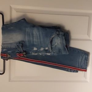 30" Waist Industrial Indigo Men's Skinny Distressed Denim Blue Jeans